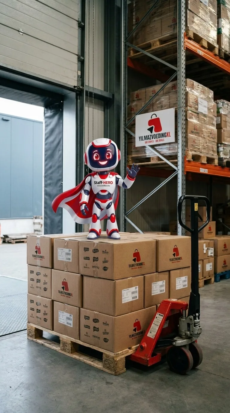 Staff-HERO tussen de stellingen van een magazijn